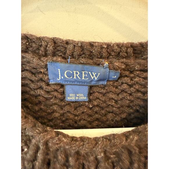 J. Crew Men's 100% Shetland Wool Sweater Size Large Brown With Stripe Pullover - Picture 4 of 8
